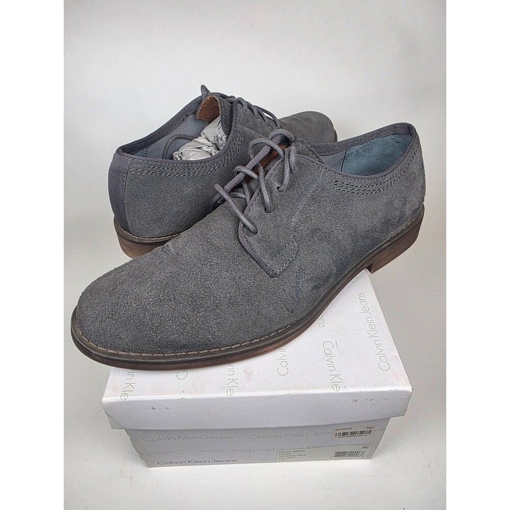 Calvin Klein Jeans Oran Suede Shoes Mens 10M Dark Gray Lace Up Derby With Box